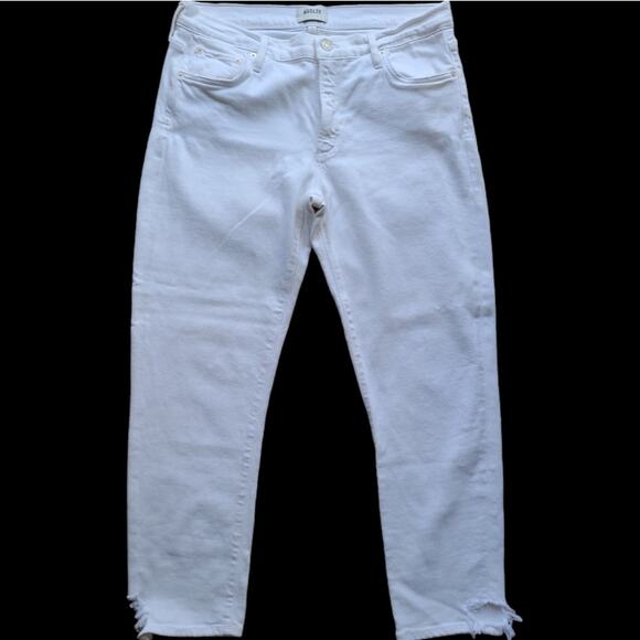 AGOLDE Toni Jeans Straight Distressed Mid Rise Measures 33 White Grunge Parisian - Picture 2 of 11